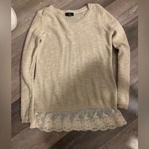 I.N. San Francisco Beige Sweater with Lace Detail